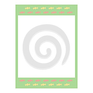 Cartoon cute retro instant photo frame. Modern design with green color base and sugar pattern.