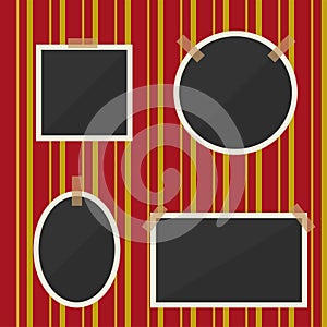 Retro photo frames. Set of retro photo frames on the background of old vintage wallpaper in red. Vector illustration.