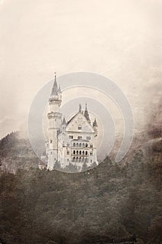 Retro photo of Neuschwanstein Castle in Bavaria