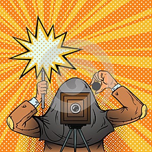 Retro photographer in pop art style Vector illustration