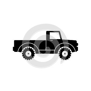 Retro pickup truck icon isolated on white background. Classic farming vehicles for transportation and hauling production. Vintage