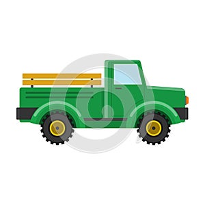 Retro pickup truck isolated on white background. Classic farming vehicles for transportation and hauling production