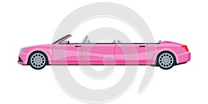 Retro Pink Limousine Car, Elegant Premium Luxurious Limo Vehicle, Side View Flat Vector Illustration