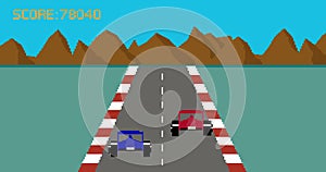 Retro pixel art style race car video game