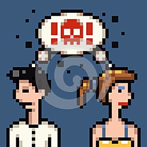 Retro pixel marriage argue