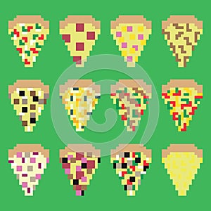 Retro pixel pizza slices in vector