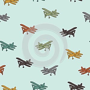 Retro planes in different trendy colors seamless pattern