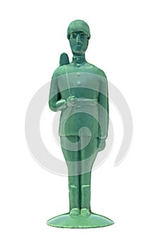 Retro plastic toy soldier isolated on white