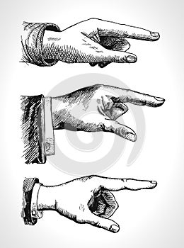 Retro pointing. Vintage and direction, finger-pointing and showing.