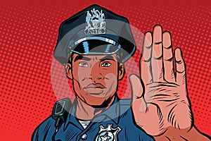 Retro police officer stop gesture