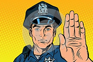 Retro police officer stop gesture