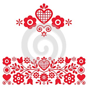 Retro Polish floral folk art vector design elements inspired by old highlanders embroidery Lachy Sadeckie from Nowy Sacz in Poland