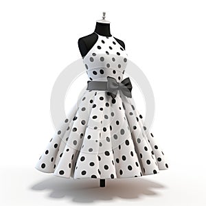 Retro polka dot dress isolated on white background.