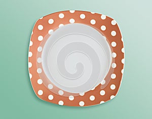 Retro polka dot empty square plate top view