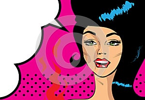 Retro Pop Art Hot Woman Love illustration of smile red lips