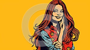 Retro Pop Art Style: Young Woman with Stunning Long Hair for Hair Care Product Ads and Posters, AI-generated