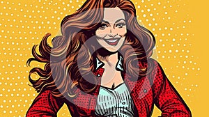 Retro Pop Art Style: Young Woman with Stunning Long Hair for Hair Care Product Ads and Posters, AI-generated