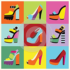 Retro pop-art women platform high heels poster