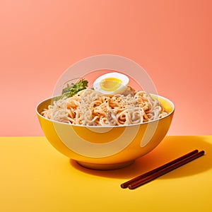 Retro Pop-inspired Ramen Noodles And Eggs Advertising Photo photo