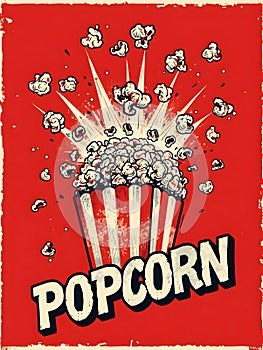 Retro Popcorn Explosion Illustration With Bold Cinema Style And Playful Energy