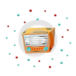 Retro portable radio in cartoon doodle style