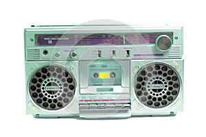 Retro portable stereo cassette tape recorder from 80s