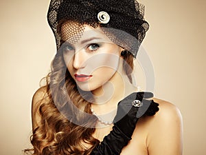 Retro portrait of beautiful woman. Vintage style