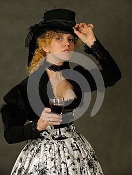 Retro portrait of Lady with glass of wine