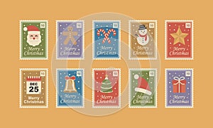 Retro Postage Christmas Stamp Illustration
