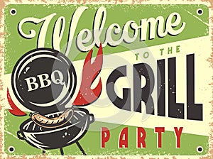 Retro poster with barbeque maker and BBQ sausage