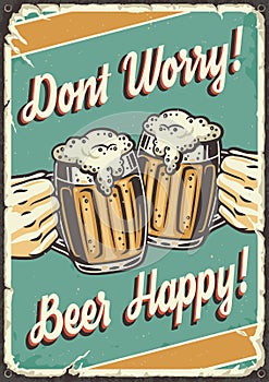 Retro poster with beer mug with foam