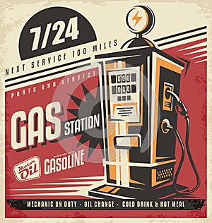 Retro poster design template for gas stationj