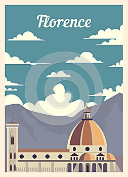 Retro poster Florence ity skyline vintage, vector illustration