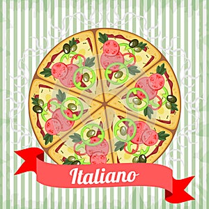 Retro poster with Italian pizza photo