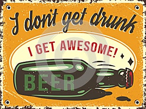 Retro poster with lying beer bottle and cap