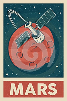 Retro Poster Satelite Exploring Mars