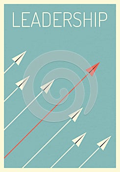 retro poster stile. business finance. Leadership concept, red paper planes flying in sky. manages financial gr photo