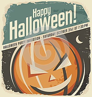 Retro poster template with Halloween pumpkin head