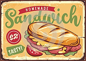 Retro poster template with tasty sandwich