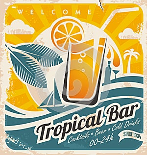 Retro poster template for tropical bar