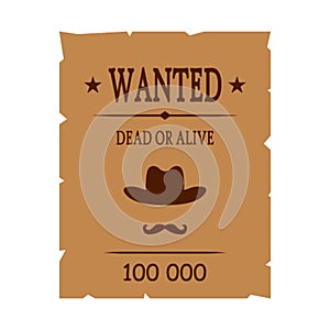 Retro poster Wanted offender for reward. portrait of the killer. flat vector illustration