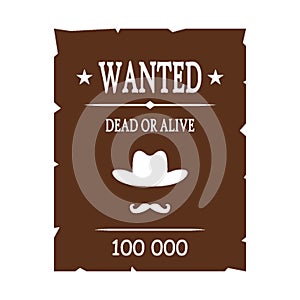 Retro poster Wanted offender for reward. portrait of the killer. flat vector illustration