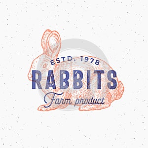 Retro Print Effect Abstract Vector Sign, Symbol or Logo Template. Hand Drawn Rabbit Sillhouette Sketch with Typography