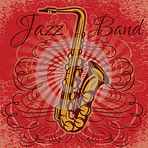 Retro promotional poster for the jazz concert with saxophone