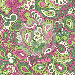 Retro Psychedelic Swirls and Paisleys Vector Seamless Pattern