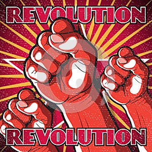 Retro Punching Fist Revolution Sign.
