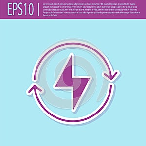 Retro purple Lightning bolt icon isolated on turquoise background. Flash sign. Charge flash icon. Thunder bolt. Lighting strike.