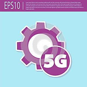 Retro purple Setting 5G new wireless internet wifi connection icon isolated on turquoise background. Global network high