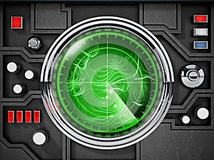 Retro radar system and control buttons. 3D illustration