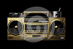 Retro radio cassette recorder ghetto blaster. Neural network AI generated